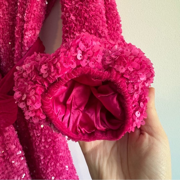 Blue B. Pink Sequin Velvet Wrap Tie Puff Glamour Dress size small - Picture 6 of 12